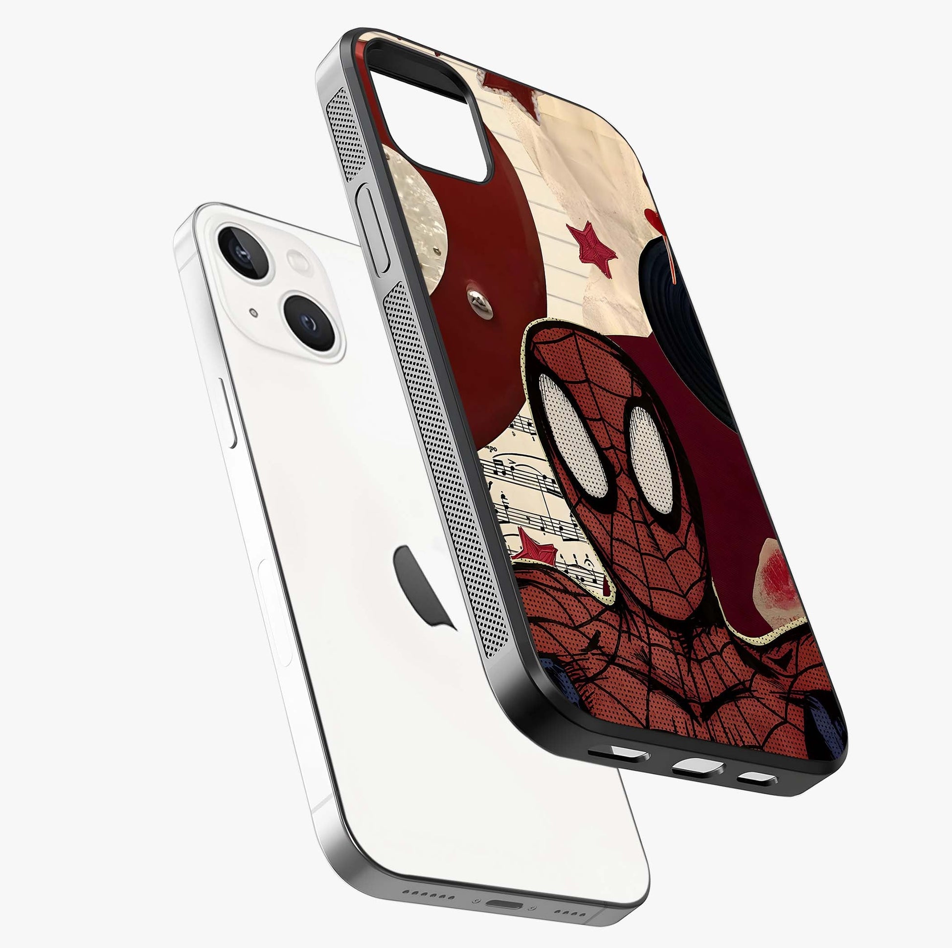 Web Warrior Vibes Glass Case laid diagonally highlighting side profile, edges and glossy glass shine.