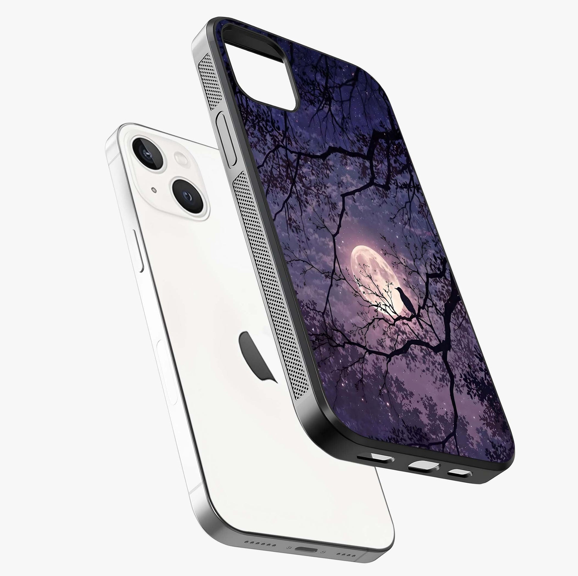Whispering Moon Silence Glass Case laid diagonally highlighting side profile, edges and glossy glass shine.