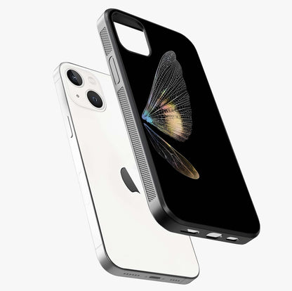 Whispers Of Wings Glass Case laid diagonally highlighting side profile, edges and glossy glass shine.