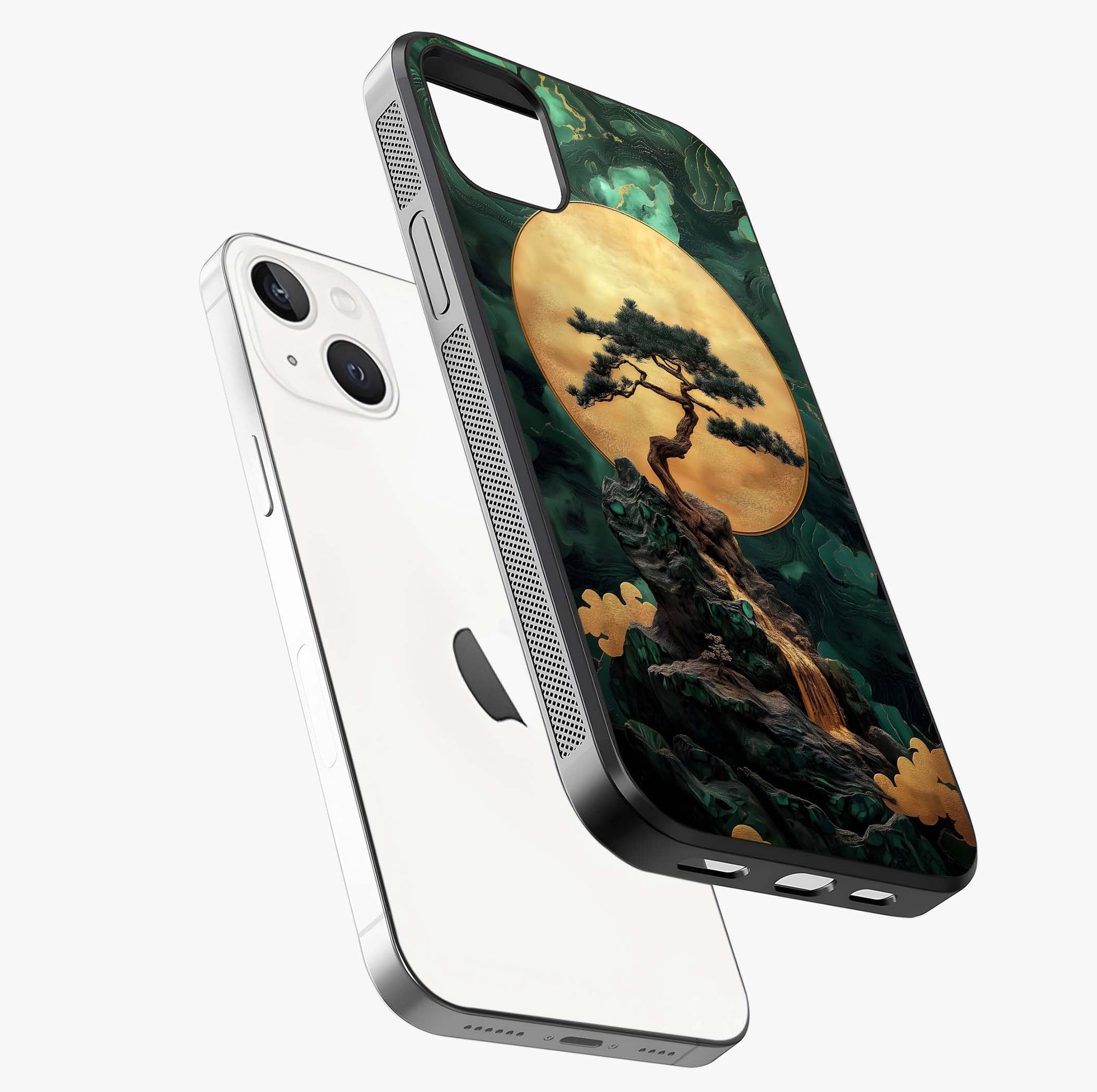Zen Moon Rise Glass Case laid diagonally highlighting side profile, edges and glossy glass shine.