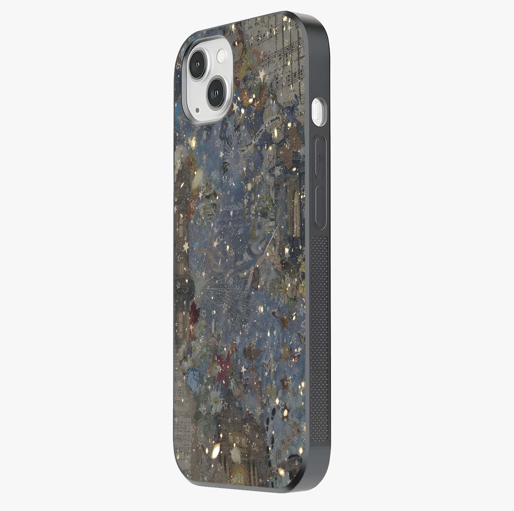 Aesthetic Astrolophia Glass Case photographed in natural light showing reflective finish and design depth.