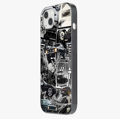 Aesthetic Dark Love Glass Case photographed in natural light showing reflective finish and design depth.