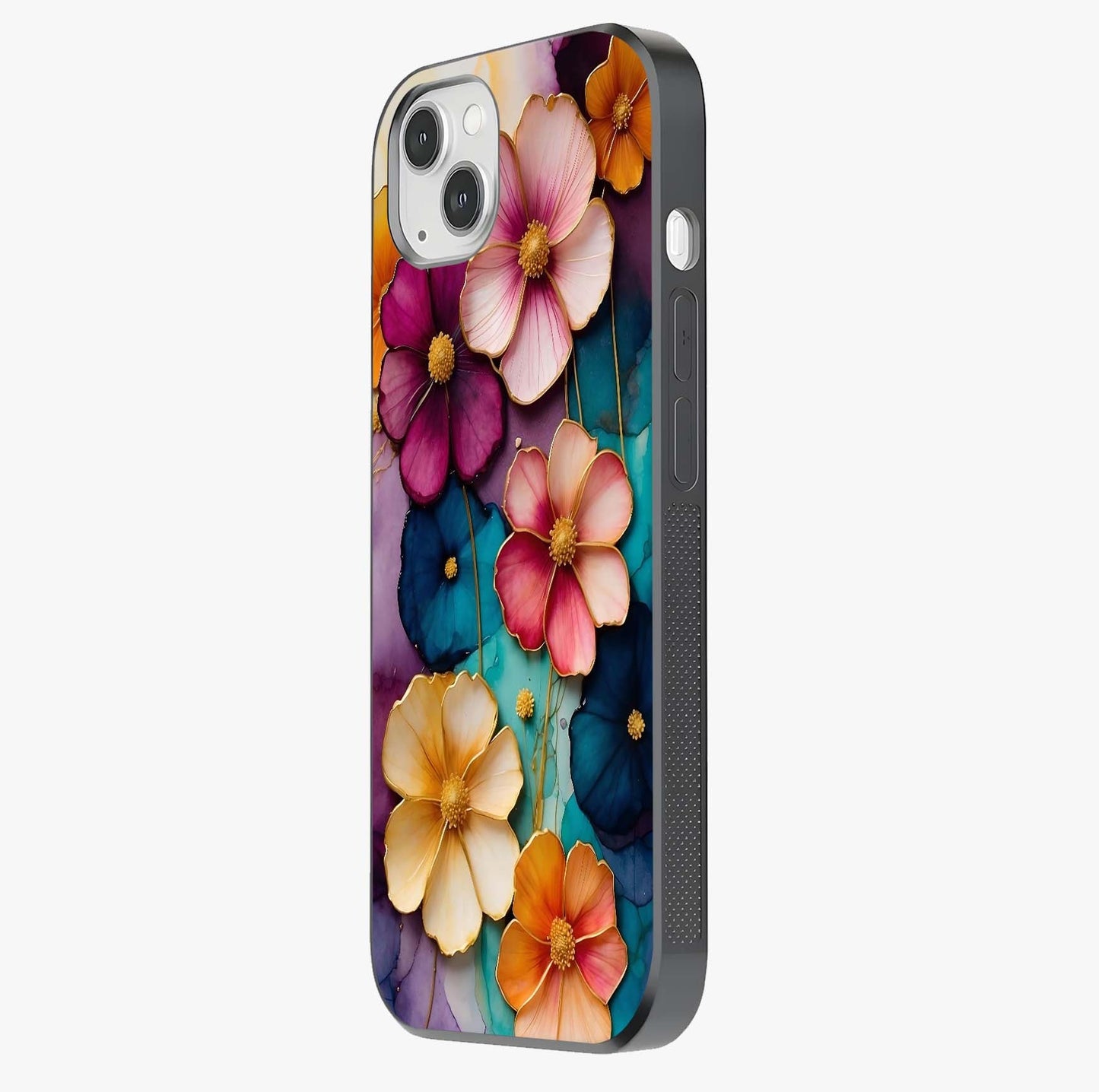 Artlyn Grace Flower Pattern Glass Case photographed in natural light showing reflective finish and design depth.