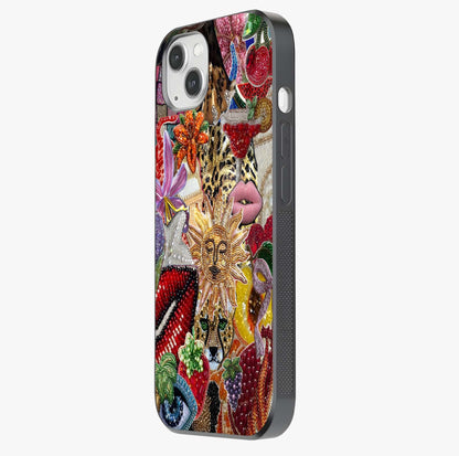 Beaded Fashion Jungle Glass Case photographed in natural light showing reflective finish and design depth.