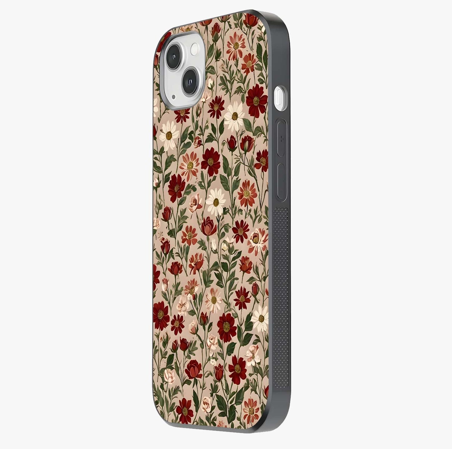 Biege Flower With Leaf Glass Case photographed in natural light showing reflective finish and design depth.