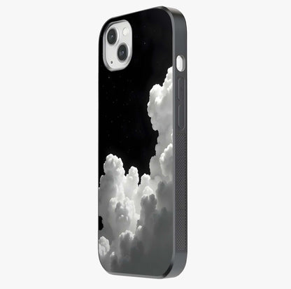Black Background With White Cloud Glass Case photographed in natural light showing reflective finish and design depth.