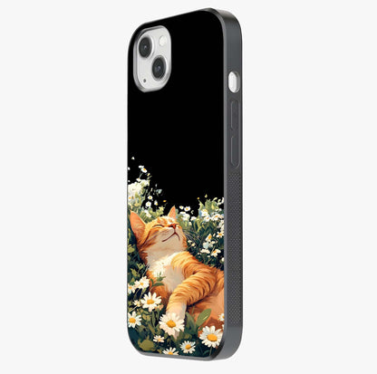 Blissful Bloom Cat Glass Case photographed in natural light showing reflective finish and design depth.