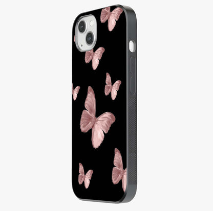 Butterfly Pattern Glass Case photographed in natural light showing reflective finish and design depth.