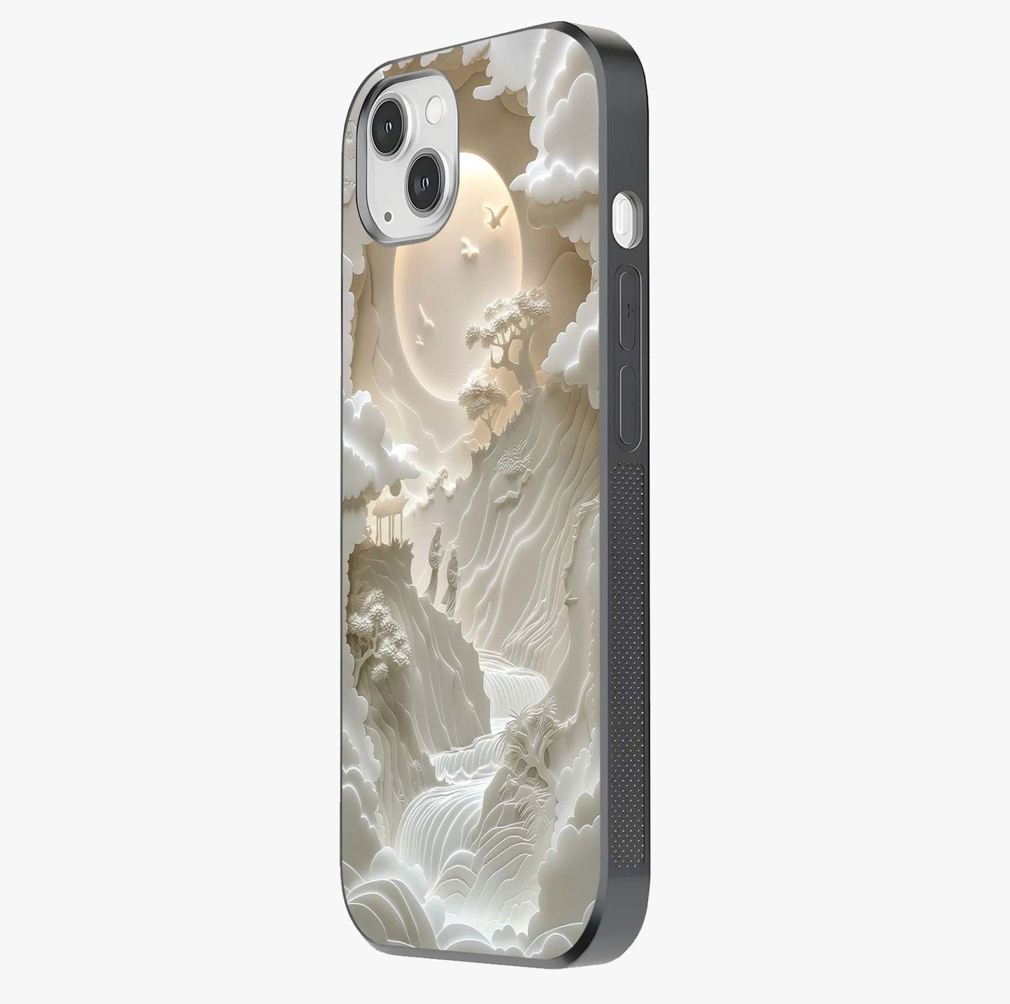 Celestial Origami Glass Case photographed in natural light showing reflective finish and design depth.