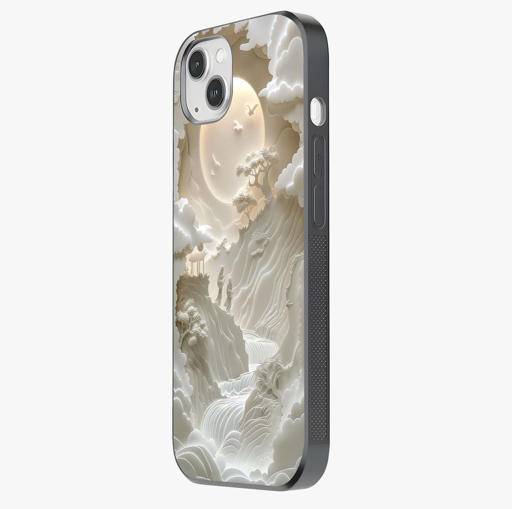 Celestial Origami Glass Case photographed in natural light showing reflective finish and design depth.