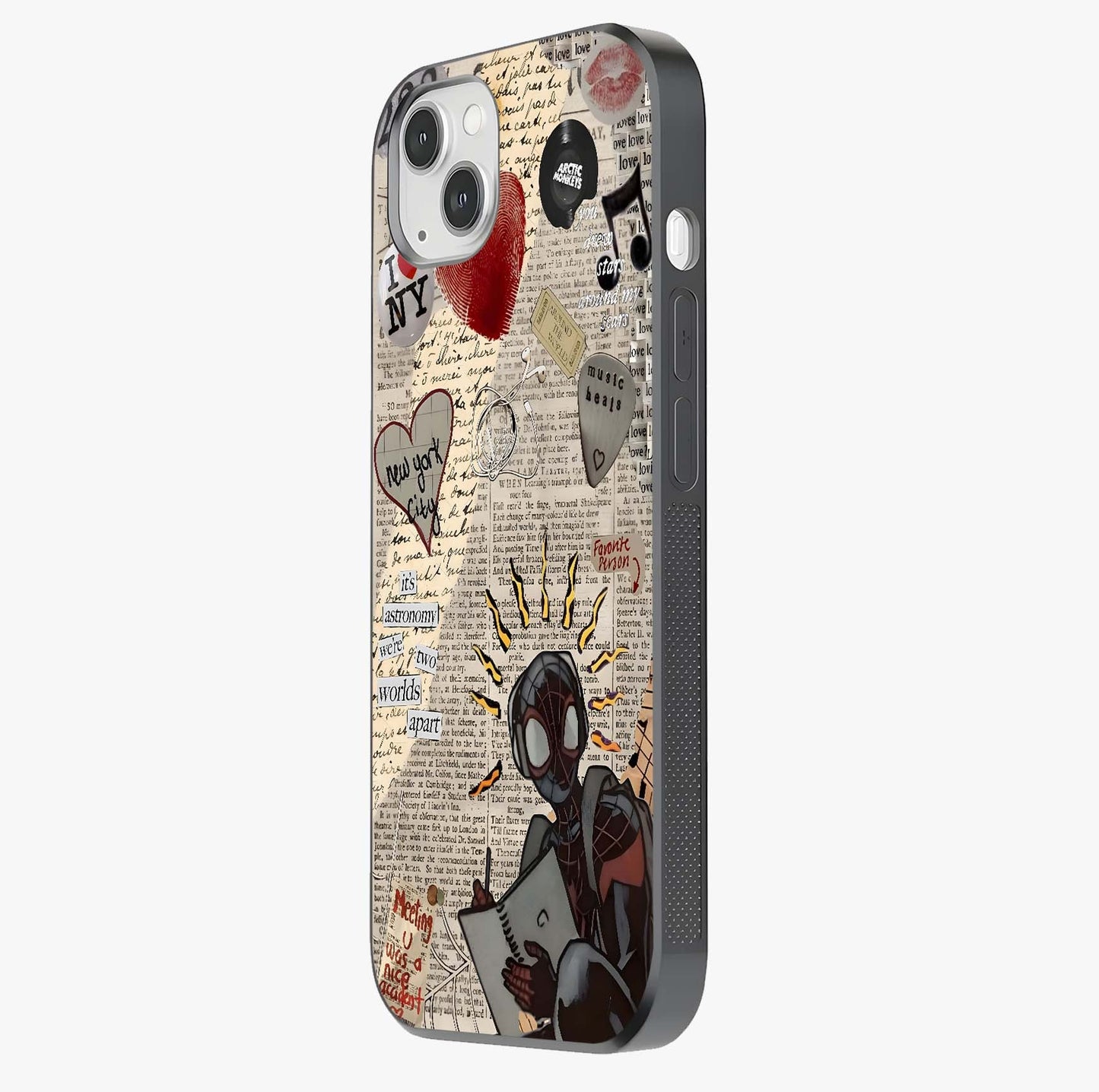 City Dream Sketch Glass Case photographed in natural light showing reflective finish and design depth.
