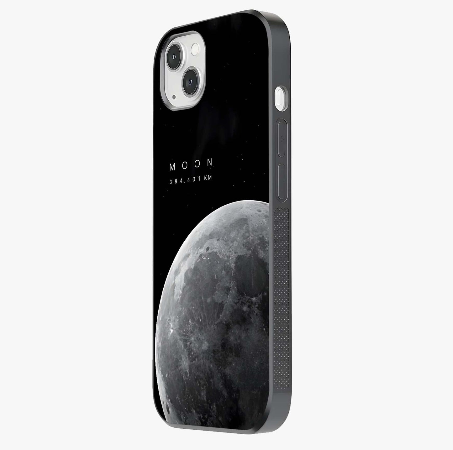 Cosmic Moon Glow Glass Case photographed in natural light showing reflective finish and design depth.