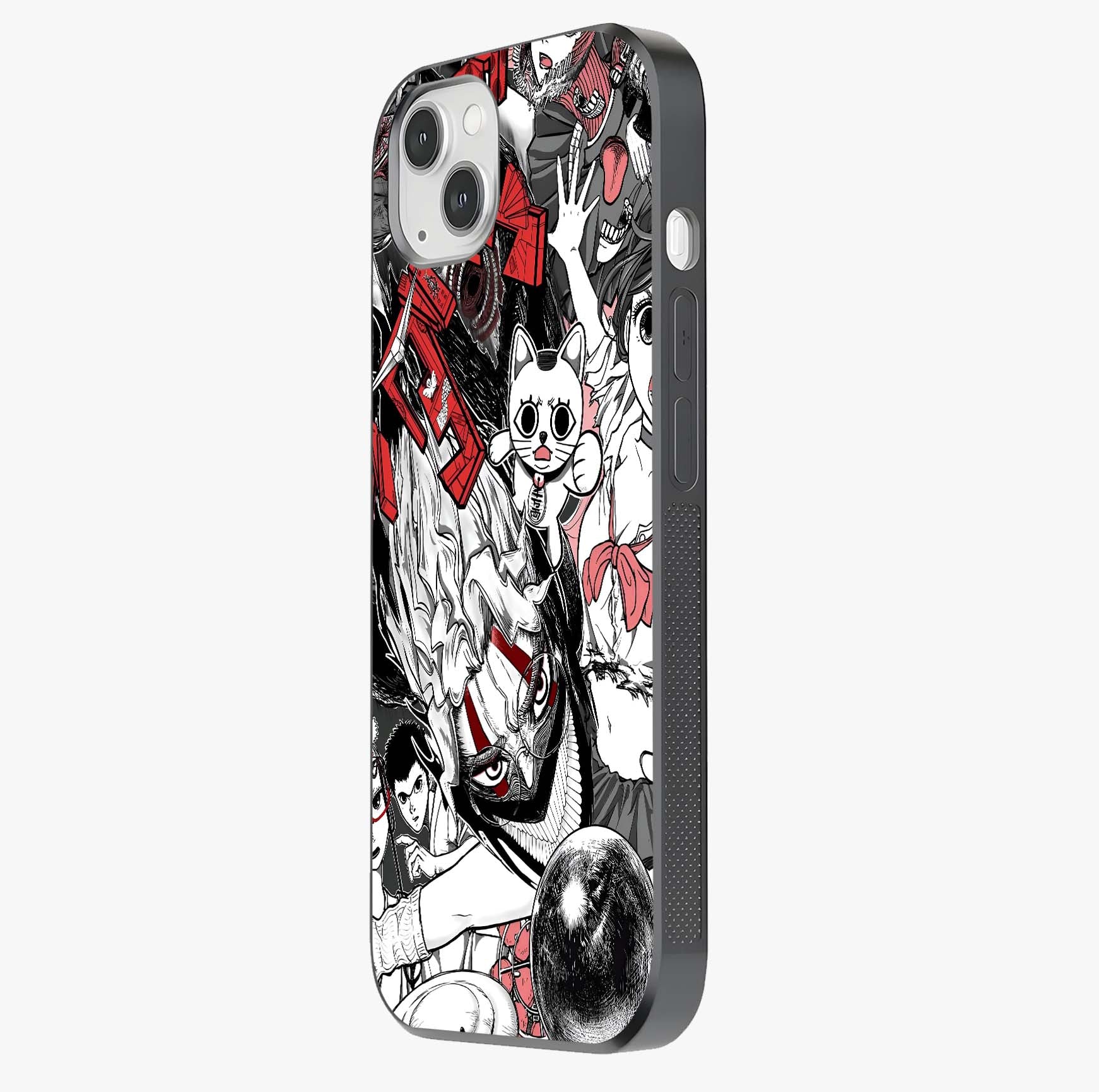 Crimson Chaos Panel Glass Case photographed in natural light showing reflective finish and design depth.