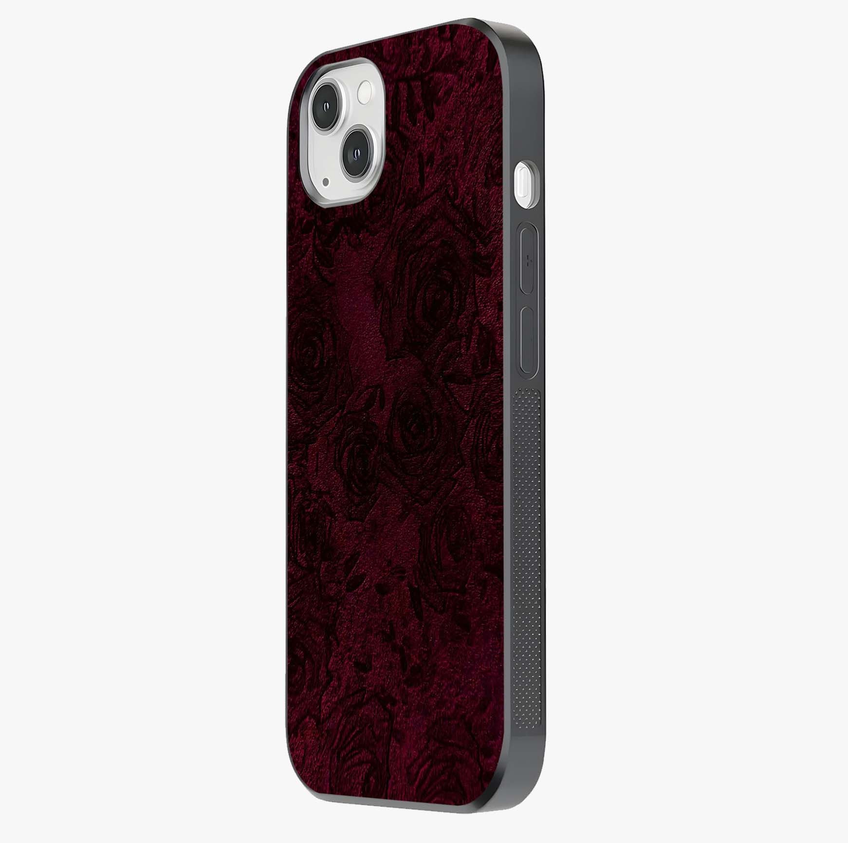 Crimson Fade Flow Glass Case photographed in natural light showing reflective finish and design depth.