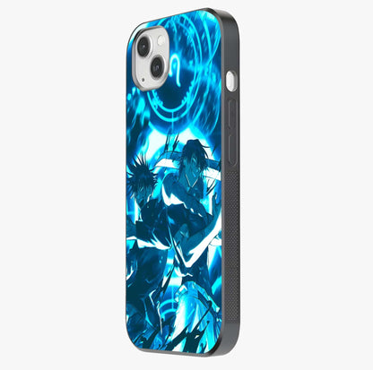 Cursed Energy Clash Glass Case photographed in natural light showing reflective finish and design depth.