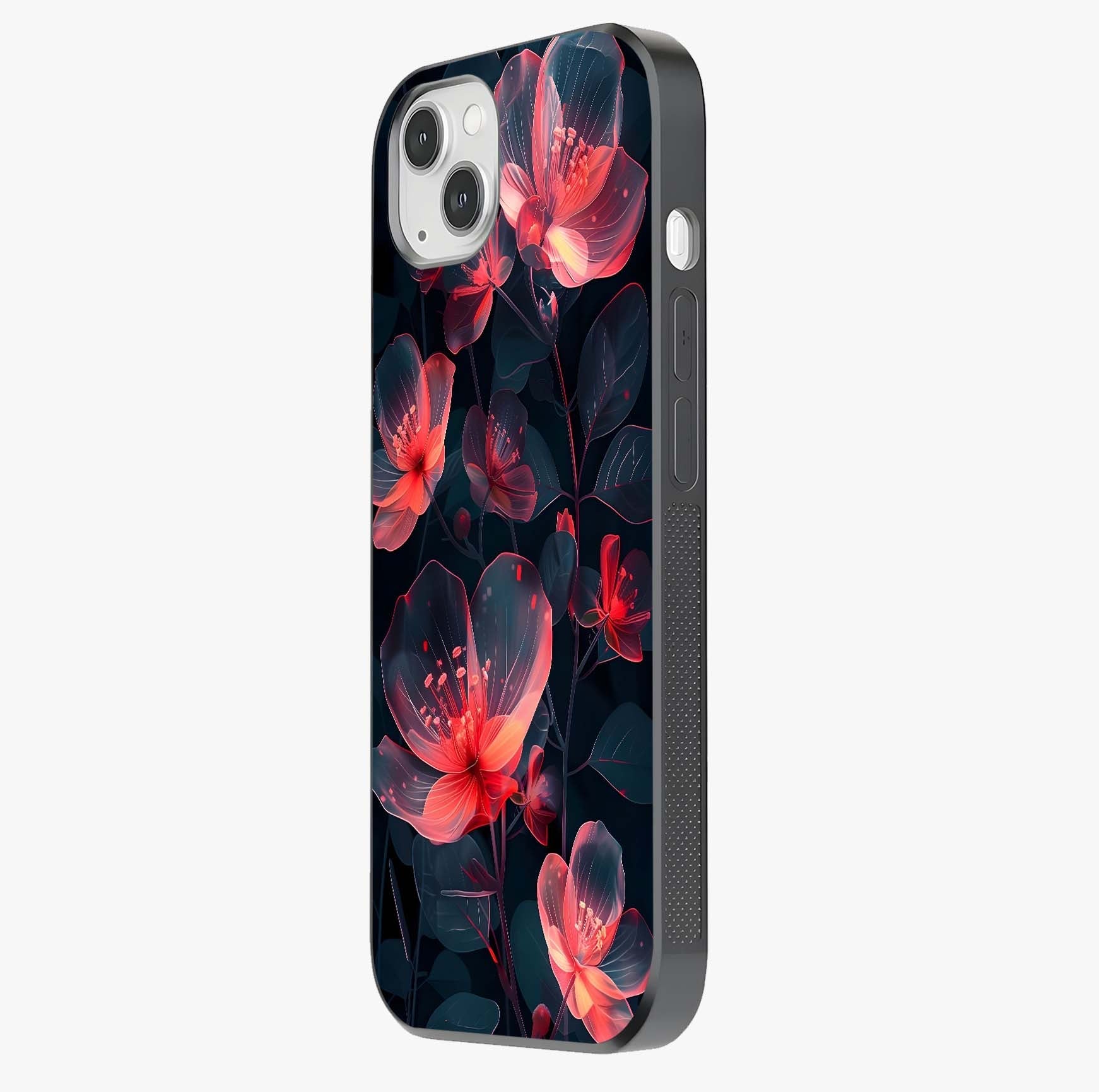 Dark Shade Of Flower Glass Case photographed in natural light showing reflective finish and design depth.