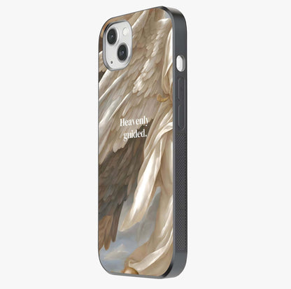 Divine Winged Grace Glass Case photographed in natural light showing reflective finish and design depth.