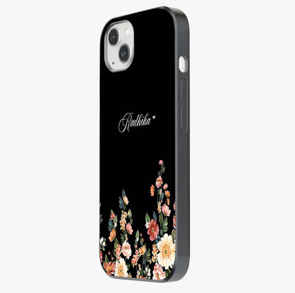 Floral Design With A Custom Personalized Name Glass Case photographed in natural light showing reflective finish and design depth.