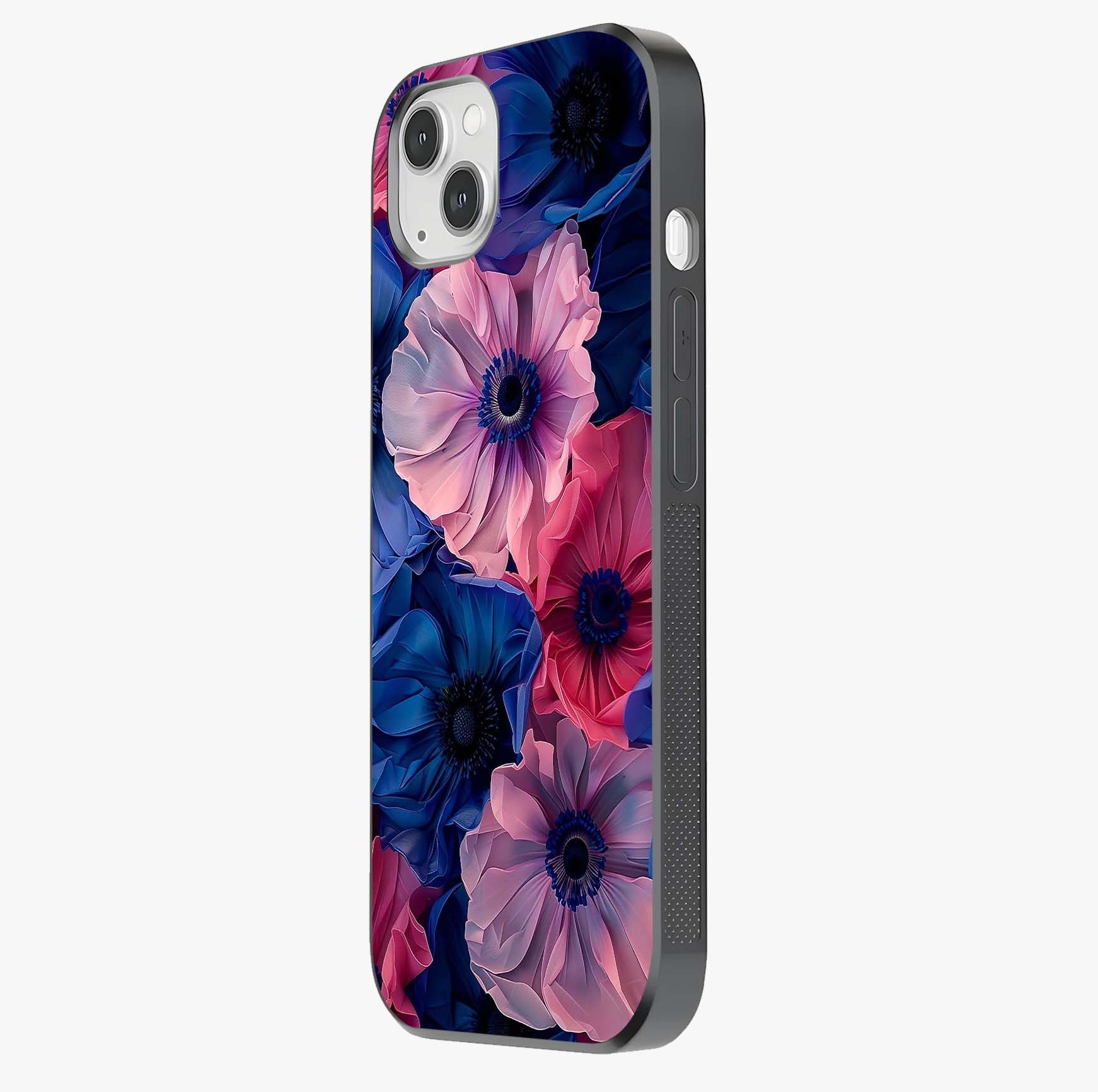 Flower Paper Art Pattern Glass Case photographed in natural light showing reflective finish and design depth.