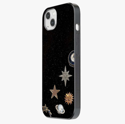Galactic Charm Glow Glass Case photographed in natural light showing reflective finish and design depth.