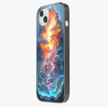 Glow Forest Portal Glass Case photographed in natural light showing reflective finish and design depth.