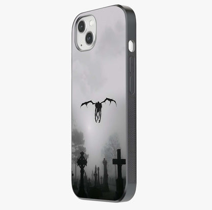 Graveyard Shadow Descent Glass Case photographed in natural light showing reflective finish and design depth.