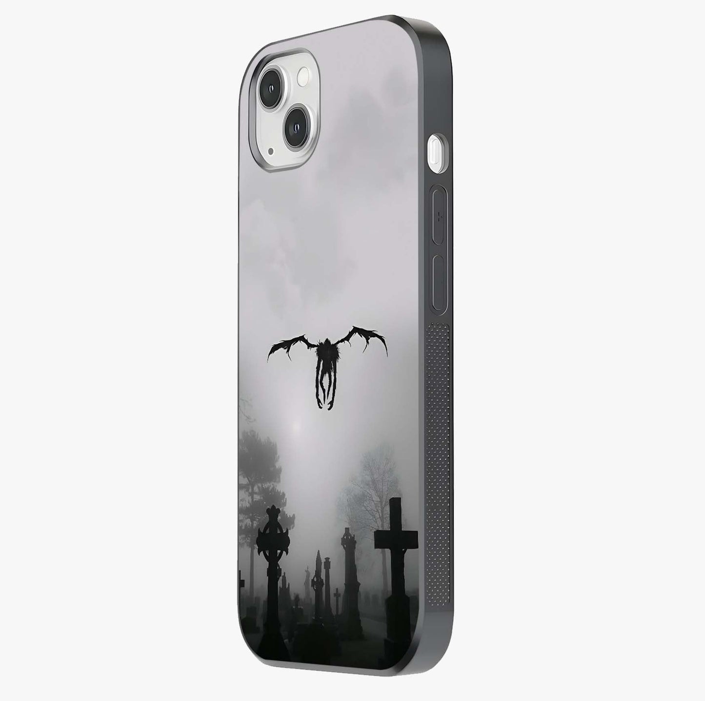 Graveyard Shadow Descent Glass Case photographed in natural light showing reflective finish and design depth.