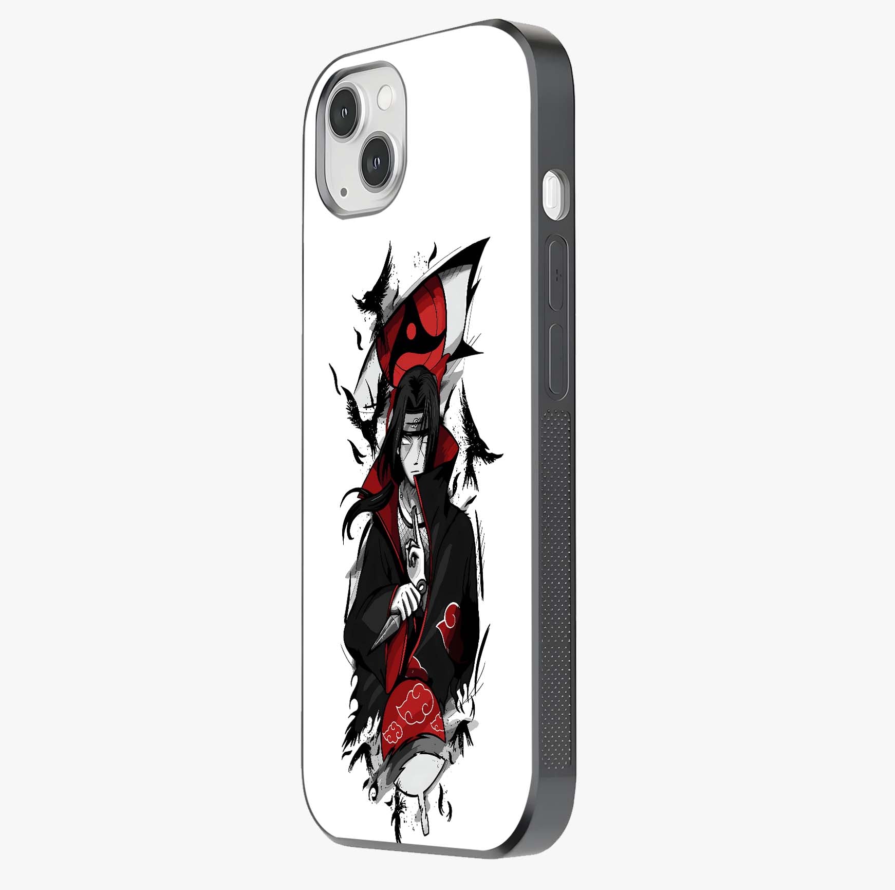 Itachi Sharingan Glass Case photographed in natural light showing reflective finish and design depth.