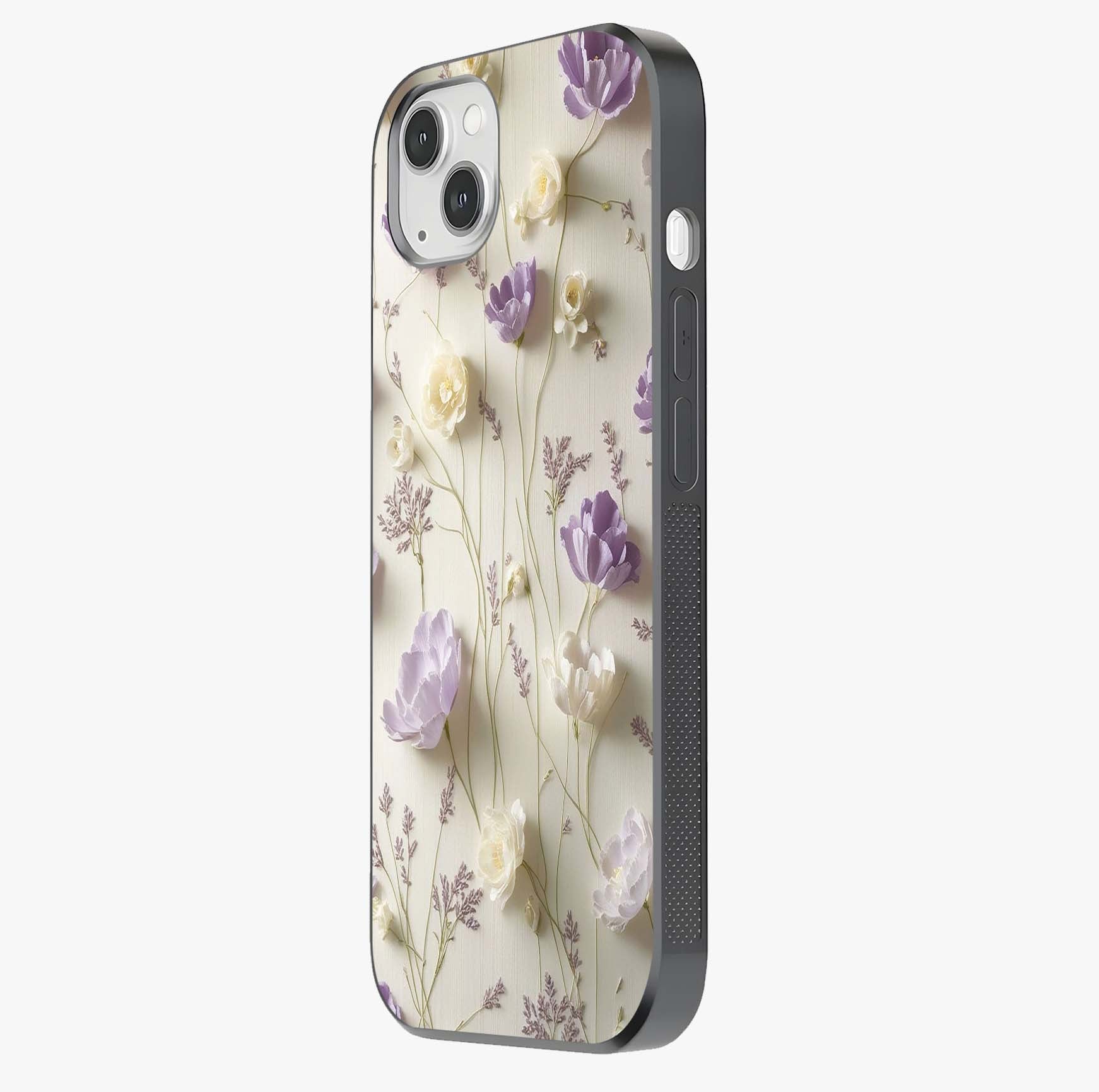 Lilac Breeze Harmony Glass Case photographed in natural light showing reflective finish and design depth.