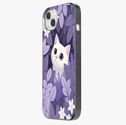 Lilac Hide Peek Cat Glass Case photographed in natural light showing reflective finish and design depth.