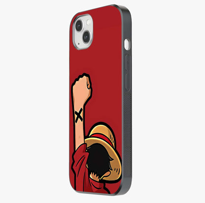 Luffy X Spirit Glass Case photographed in natural light showing reflective finish and design depth.