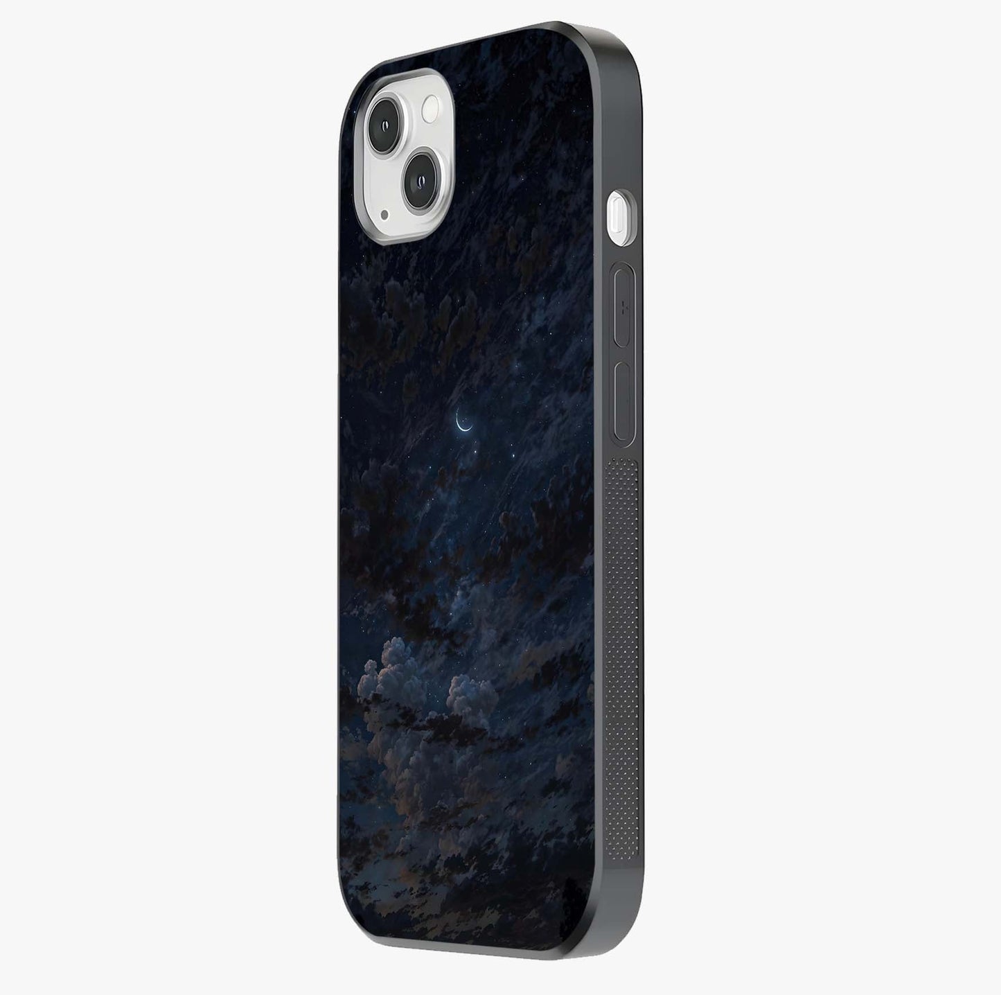 Lunar Veil Silence Glass Case photographed in natural light showing reflective finish and design depth.