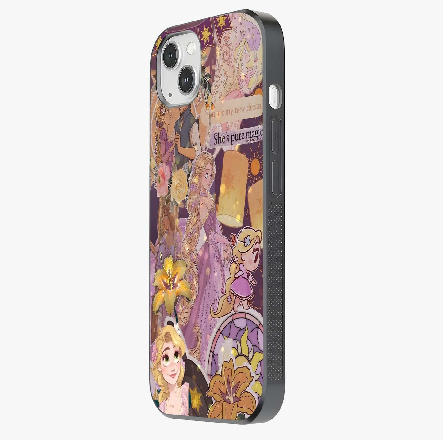 Magical Tangled Dream Glass Case photographed in natural light showing reflective finish and design depth.