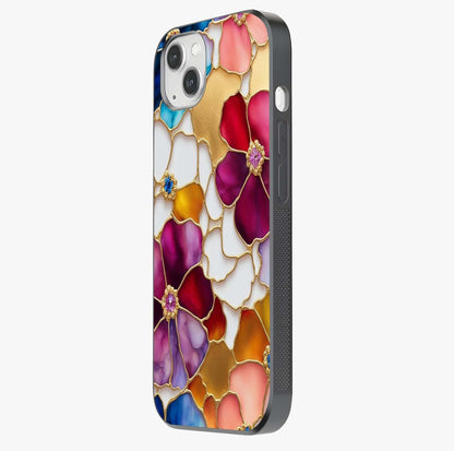 Marble Flower Pattern Glass Case photographed in natural light showing reflective finish and design depth.