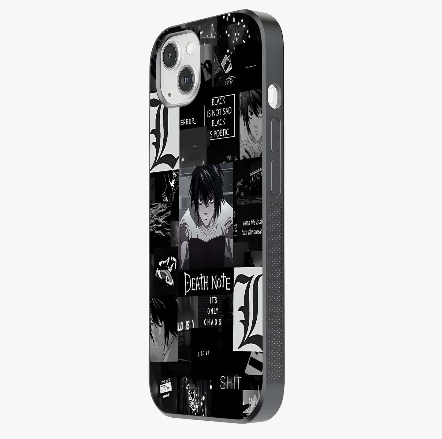 Midnight Chaos Mind Glass Case photographed in natural light showing reflective finish and design depth.