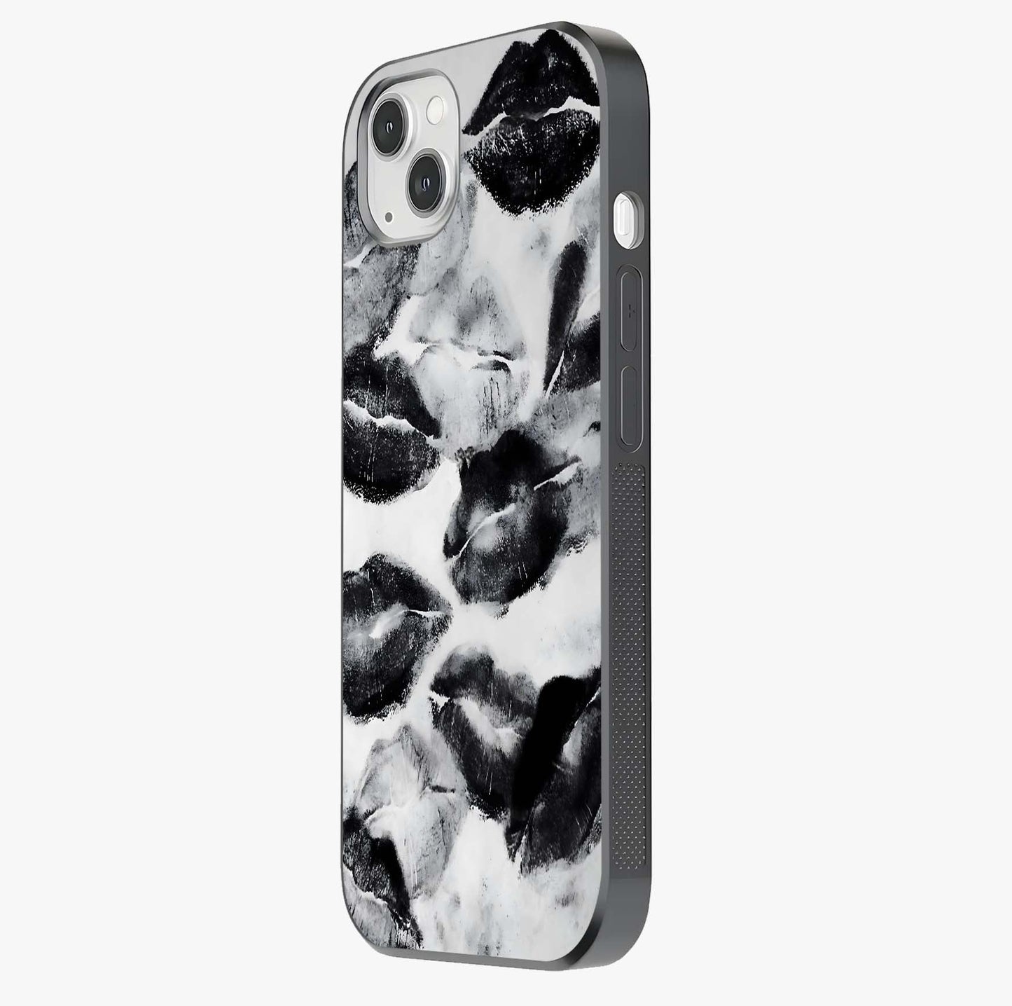 Midnight Kiss Marks Glass Case photographed in natural light showing reflective finish and design depth.