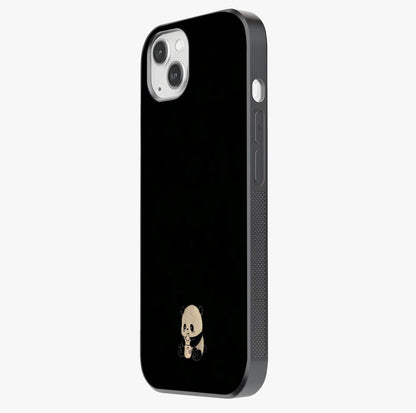Midnight Panda Love Glass Case photographed in natural light showing reflective finish and design depth.