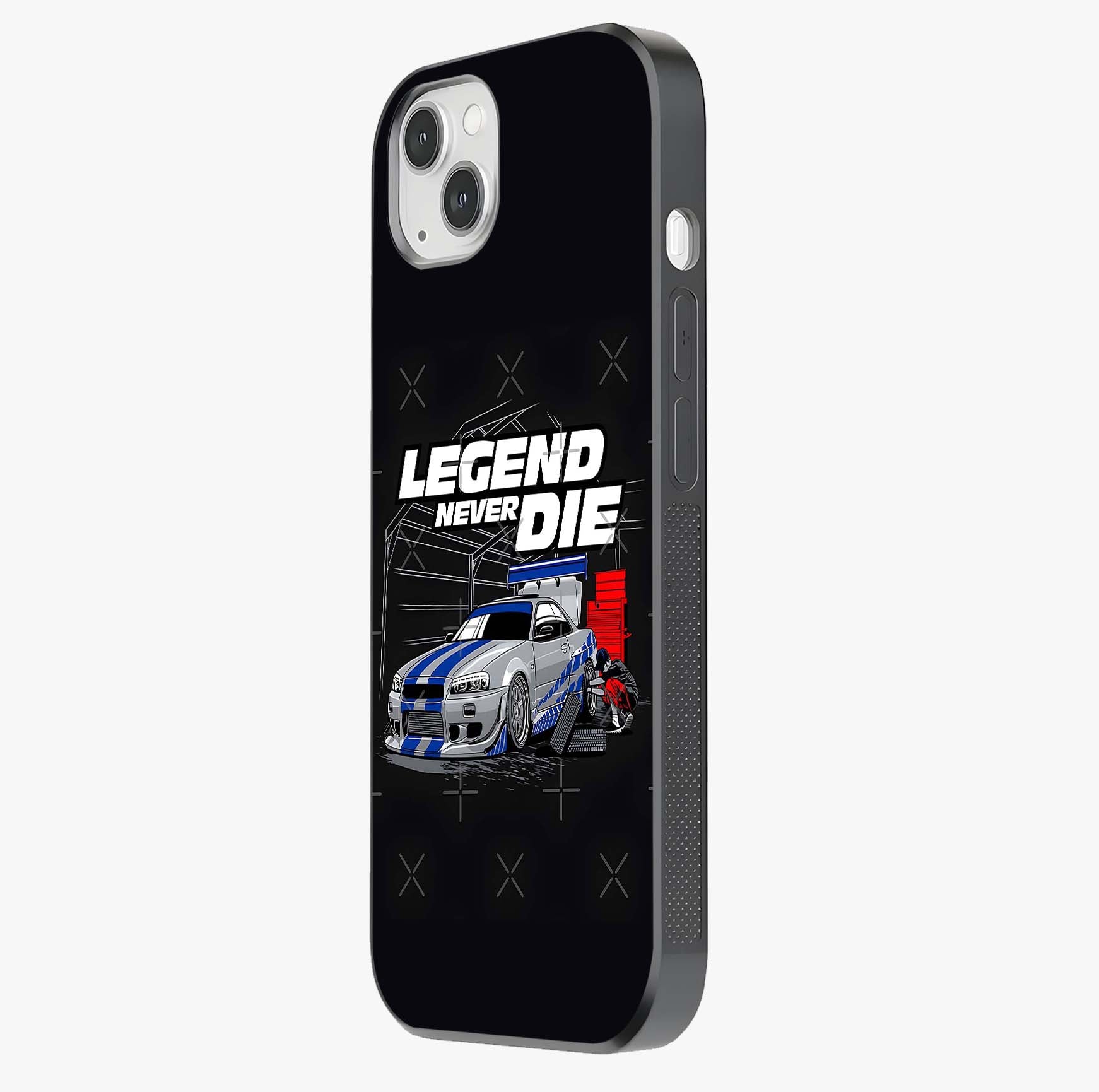 Midnight Racing Legacy Glass Case photographed in natural light showing reflective finish and design depth.