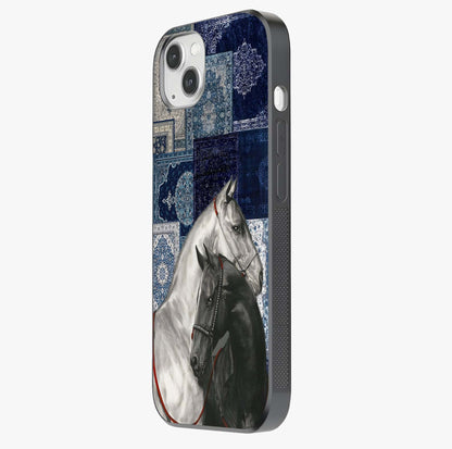 Midnight Stallion Blues Glass Case photographed in natural light showing reflective finish and design depth.