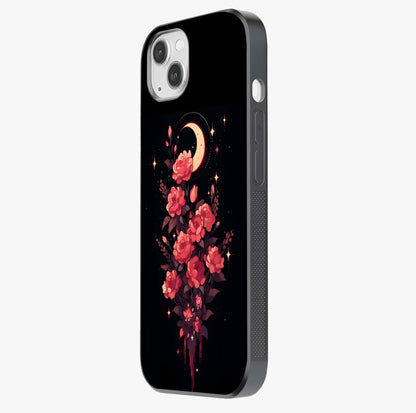 Moonlit Floral Elegance Glass Case photographed in natural light showing reflective finish and design depth.
