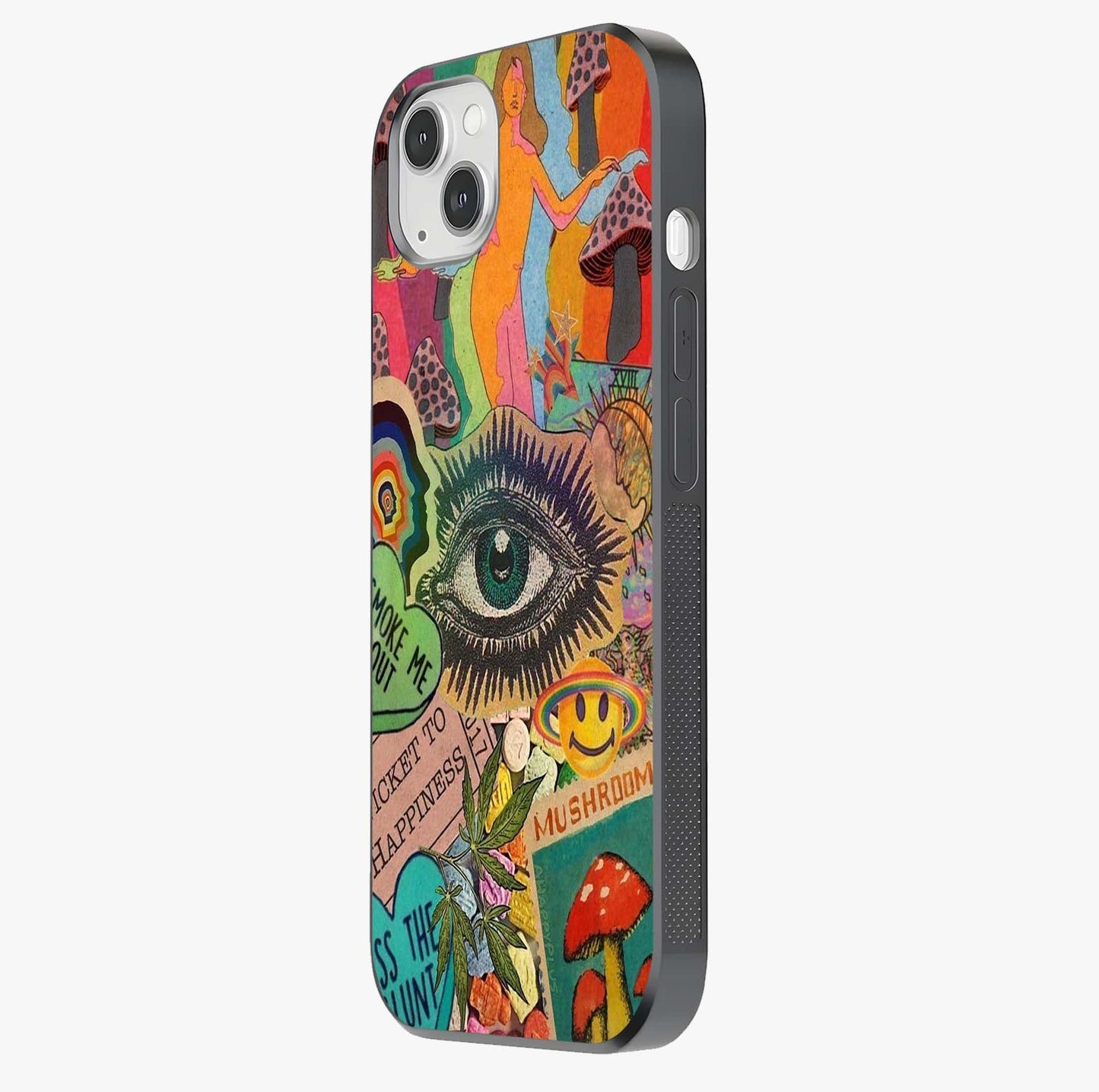 Mystic Eye Wonderland Glass Case photographed in natural light showing reflective finish and design depth.