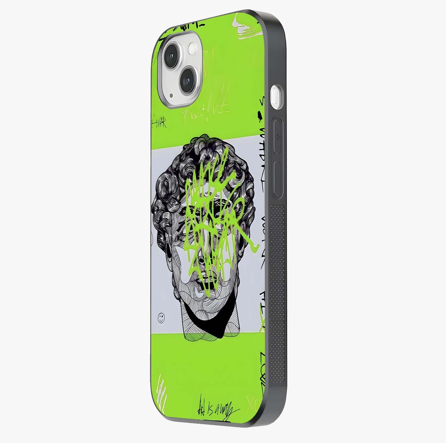 Neo Graffiti Rebellion Glass Case photographed in natural light showing reflective finish and design depth.