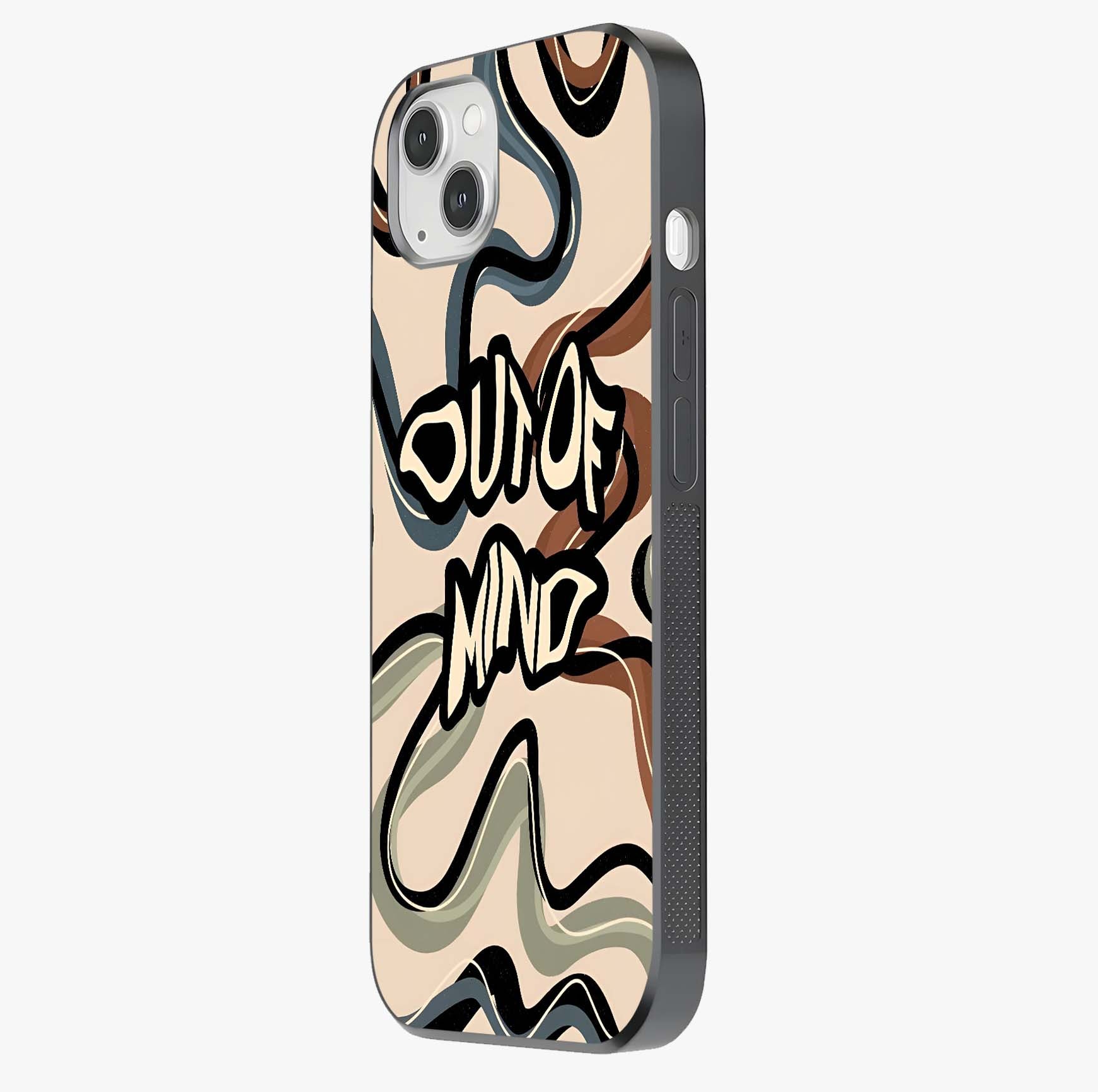 Out Of Mind Glass Case photographed in natural light showing reflective finish and design depth.
