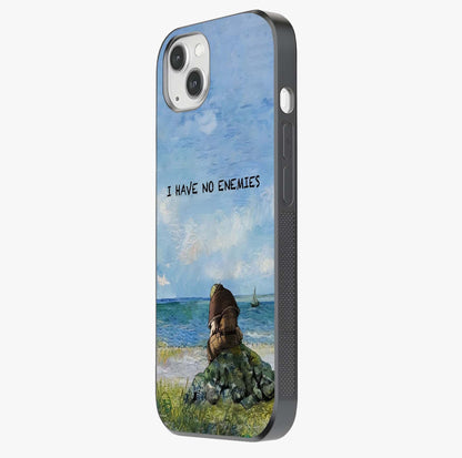 Peace Beyond War Glass Case photographed in natural light showing reflective finish and design depth.