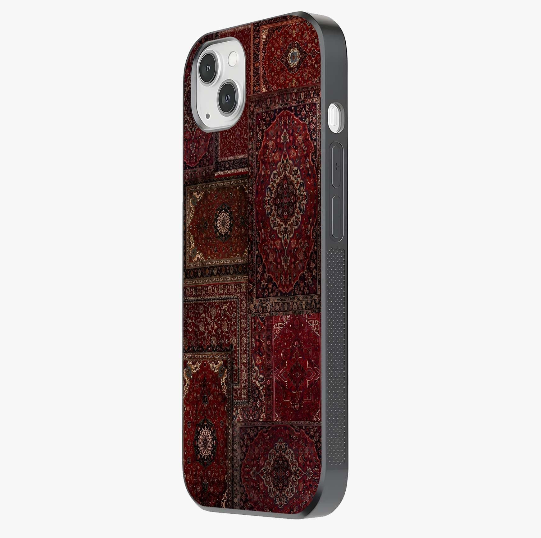 Persian Velvet Tale Glass Case photographed in natural light showing reflective finish and design depth.
