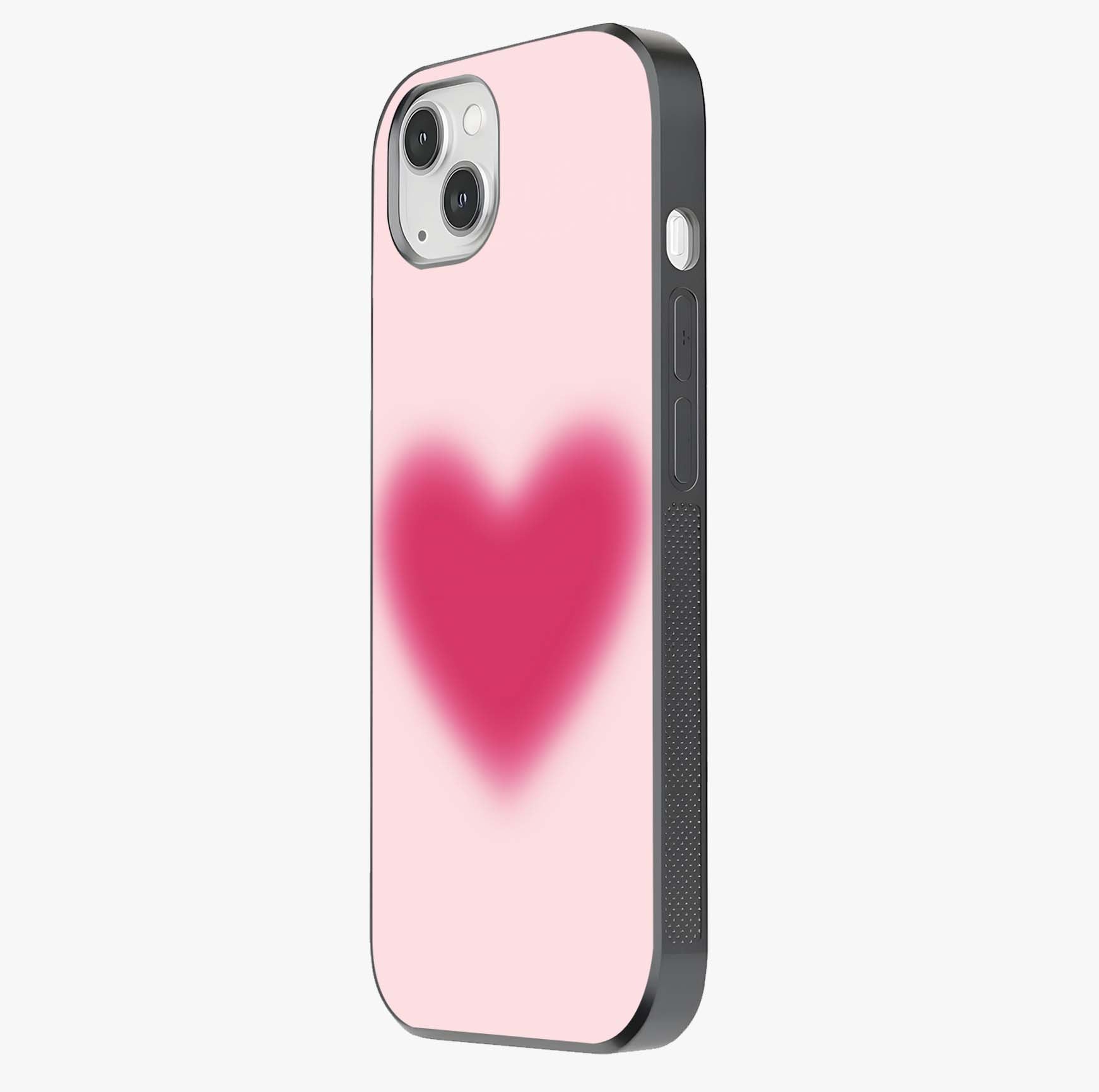 Pink Aura Heart Glass Case photographed in natural light showing reflective finish and design depth.