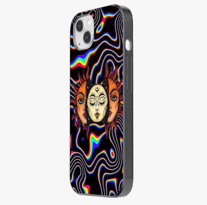 Psychedelic Sun Glass Case photographed in natural light showing reflective finish and design depth.
