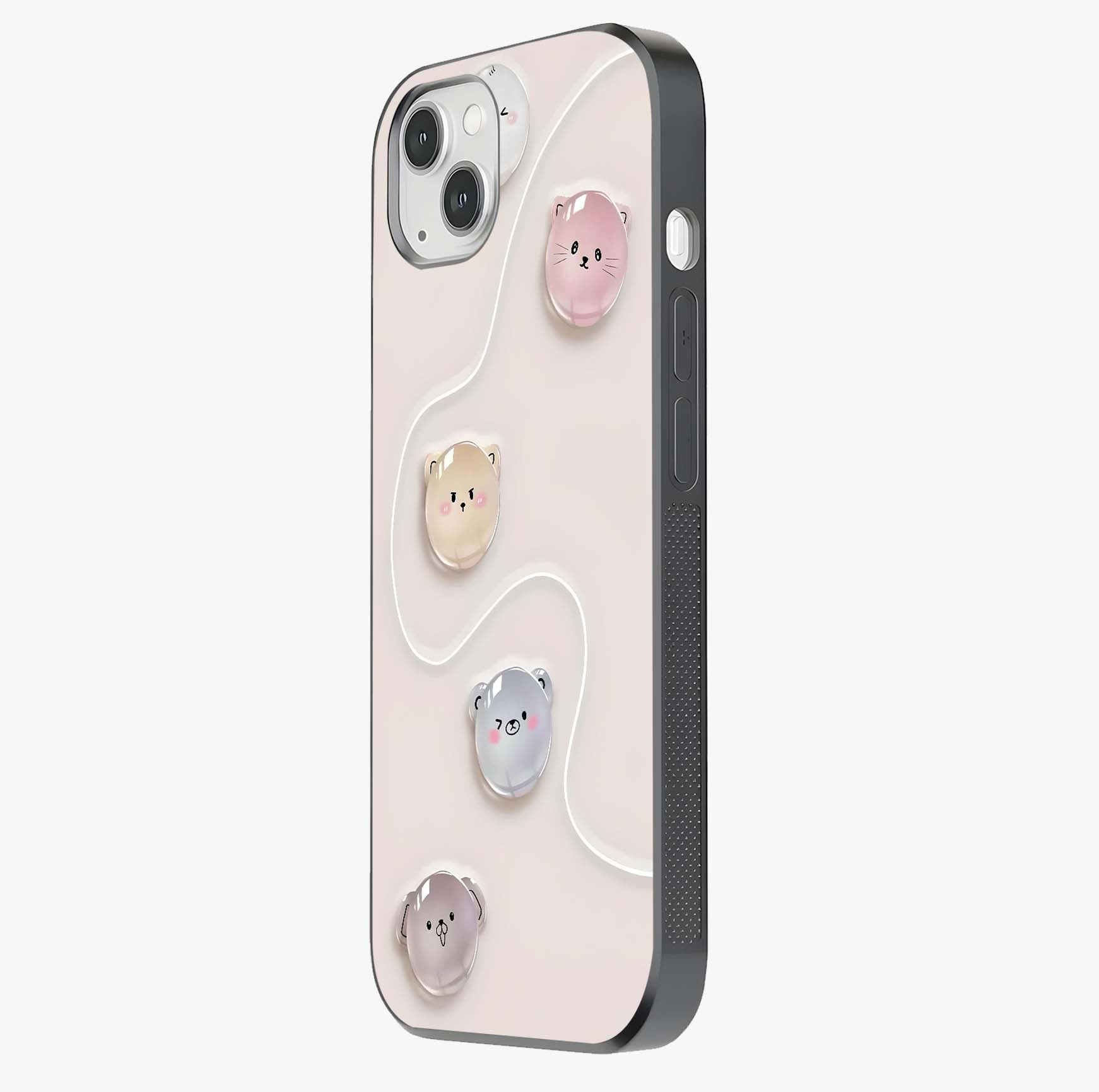 Puffy Face Parade Glass Case photographed in natural light showing reflective finish and design depth.