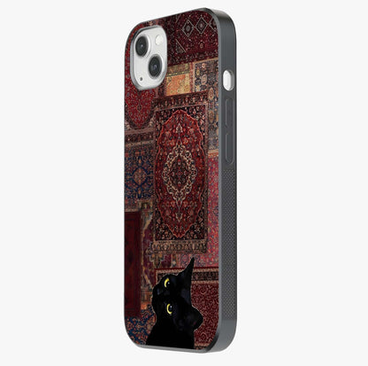 Regal Magic Cat Apple Glass Case photographed in natural light showing reflective finish and design depth.