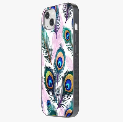 Royal Peacock Feathers Glass Case photographed in natural light showing reflective finish and design depth.